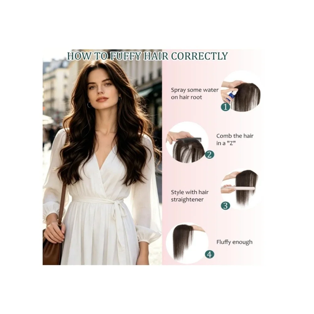 Clip in Bangs 100% Real Human Hair Extensions Dark Brown 12 Inch Topper Brunette